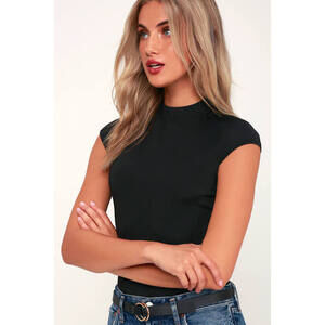 Lulus Basics Sleek Style Black Funnel Neck Bodysuit - Size S